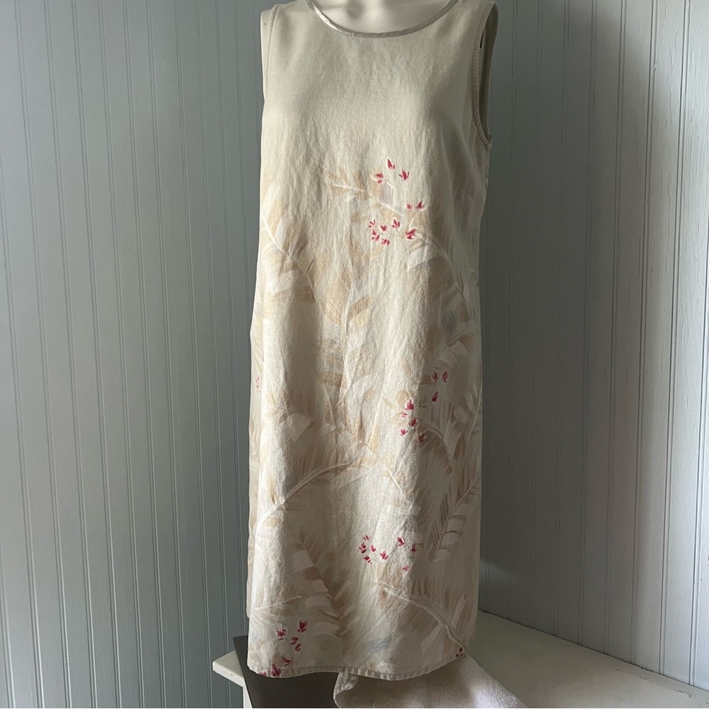 Liz Claiborne Vintage botanic / floral Print Linen Dress Light Green